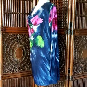 SUSAN GRAVER Tunic - Liquid Knit - Floral - Drape Neckline - Large - NWOT